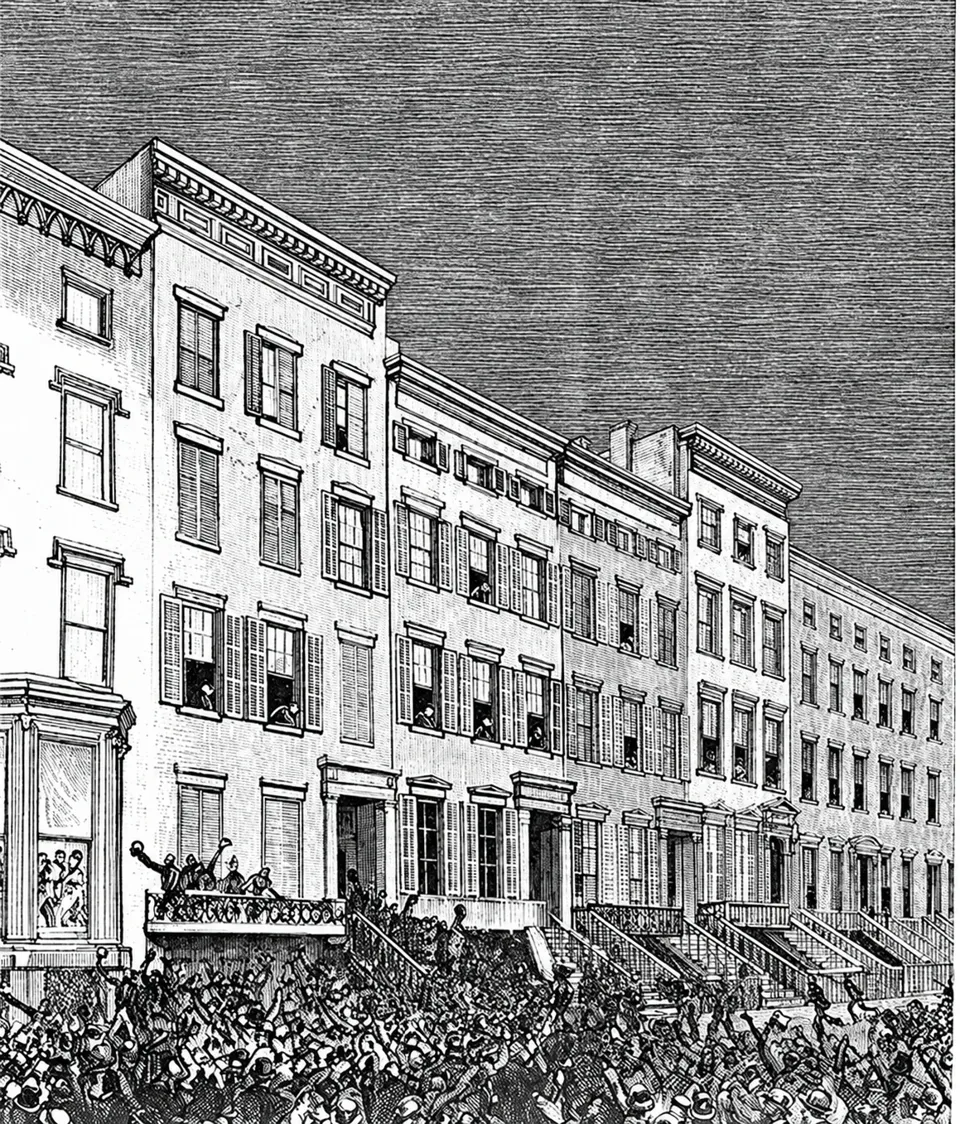 The south side of Gramercy Park in an 1877 illustration, a generation before the Kendall household’s debutante receptions.
