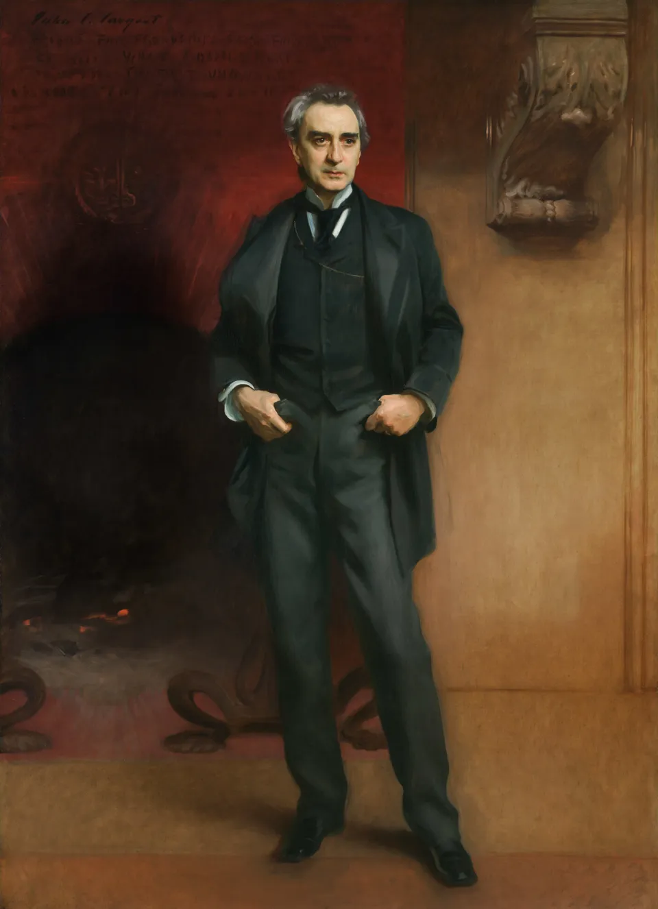 John Singer Sargent’s full-length portrait of Edwin Booth standing before the Great Hall fireplace.