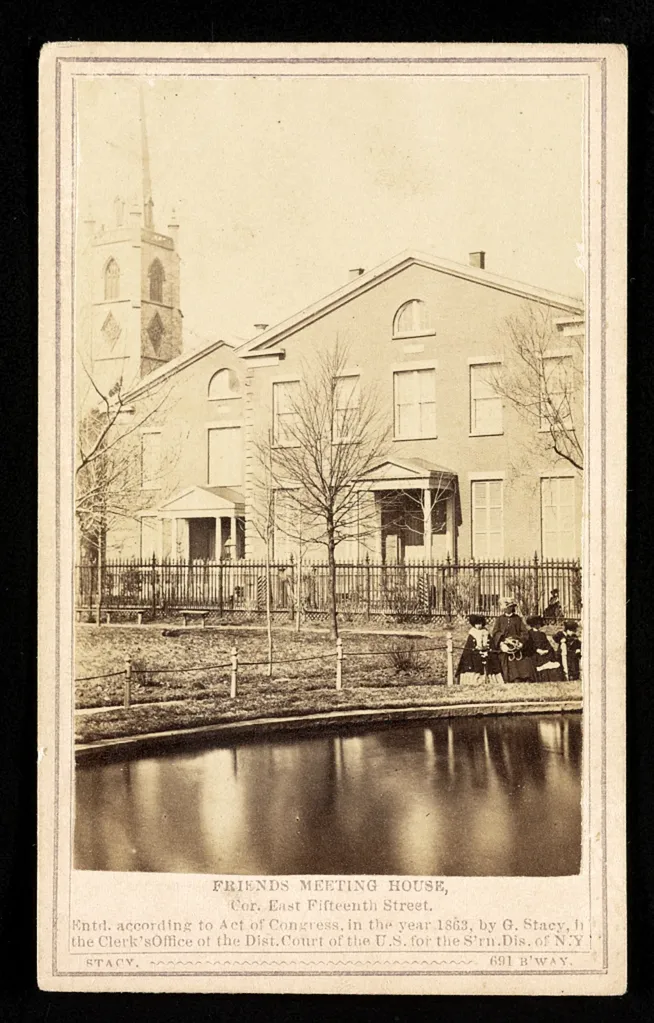 George Stacy’s 1863 carte-de-visite photograph of the Friends’ meetinghouse on Rutherford Place.
