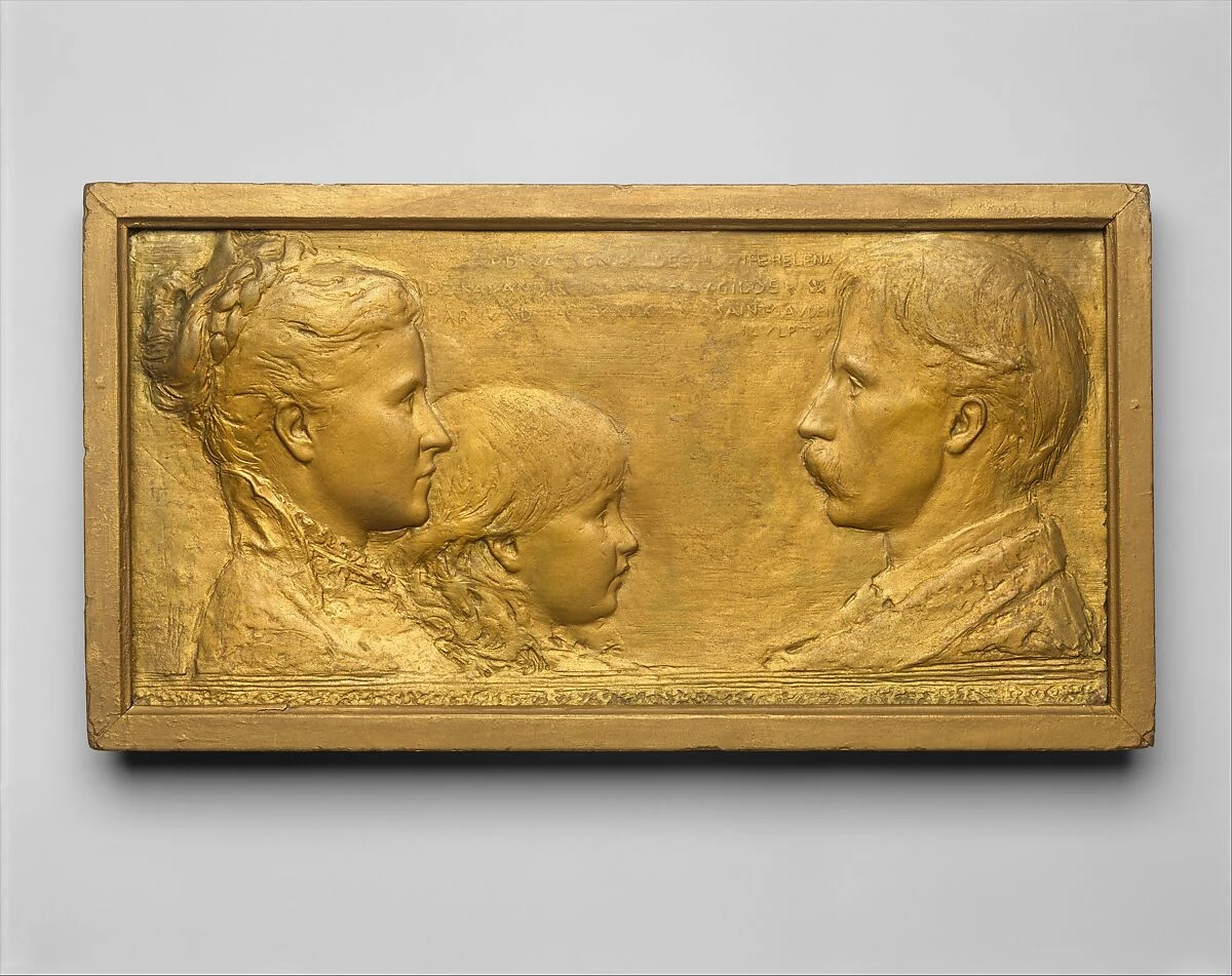 Augustus Saint-Gaudens’s relief of Richard Watson Gilder facing Helena de Kay Gilder and their young son Rodman.