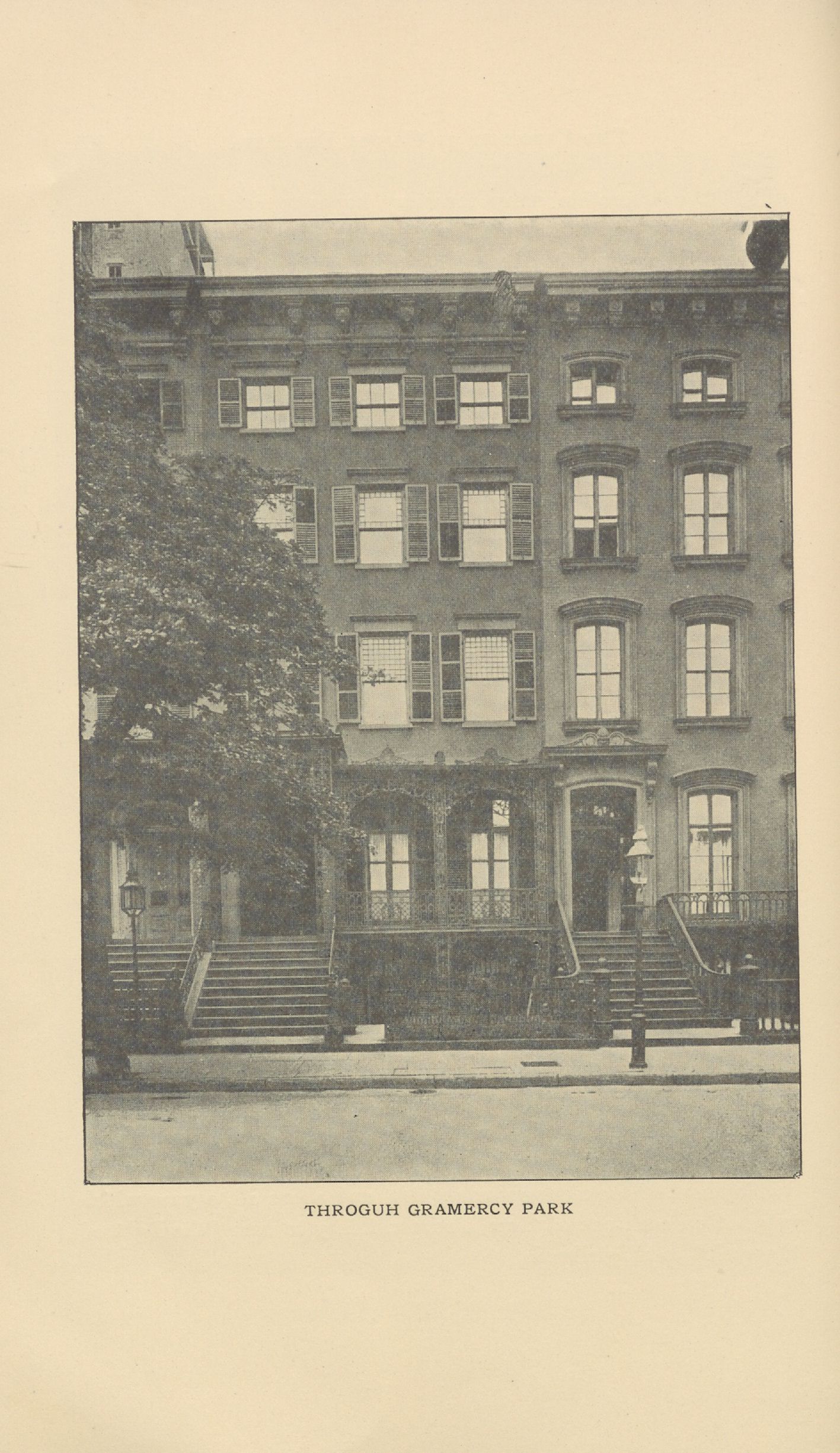 A photograph published in 1911 showing No. 3, its three-bay brick façade, shutters and iron porch, beside No. 2.