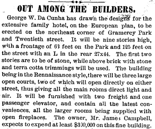 The June 24, 1882 announcement of Da Cunha’s family hotel for James Campbell