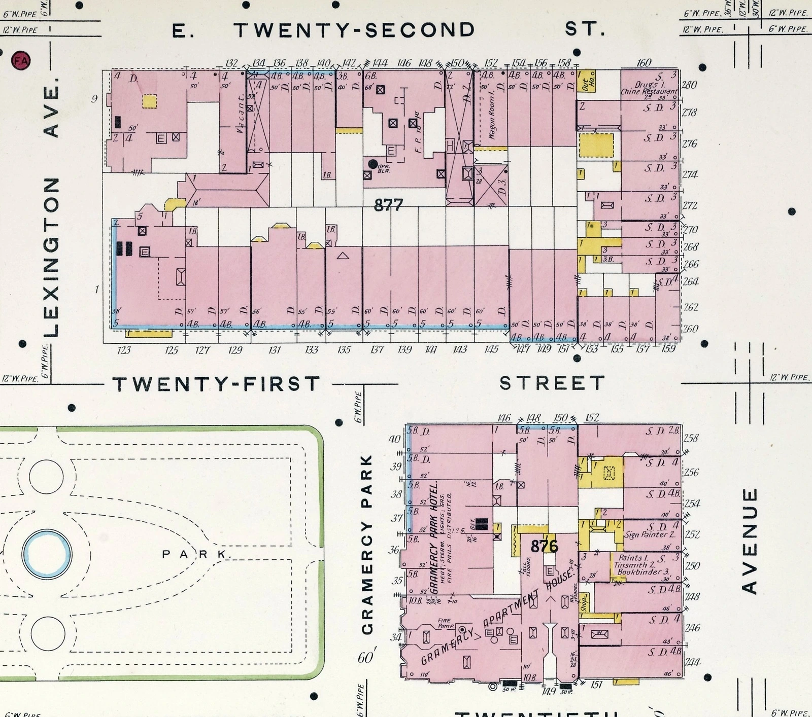 Sanborn’s 1903 map of East 21st Street and the eastern end of Gramercy Park.