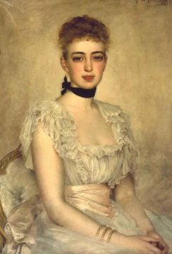 Portrait of Eleanor Garnier Hewitt in a pale silk dress