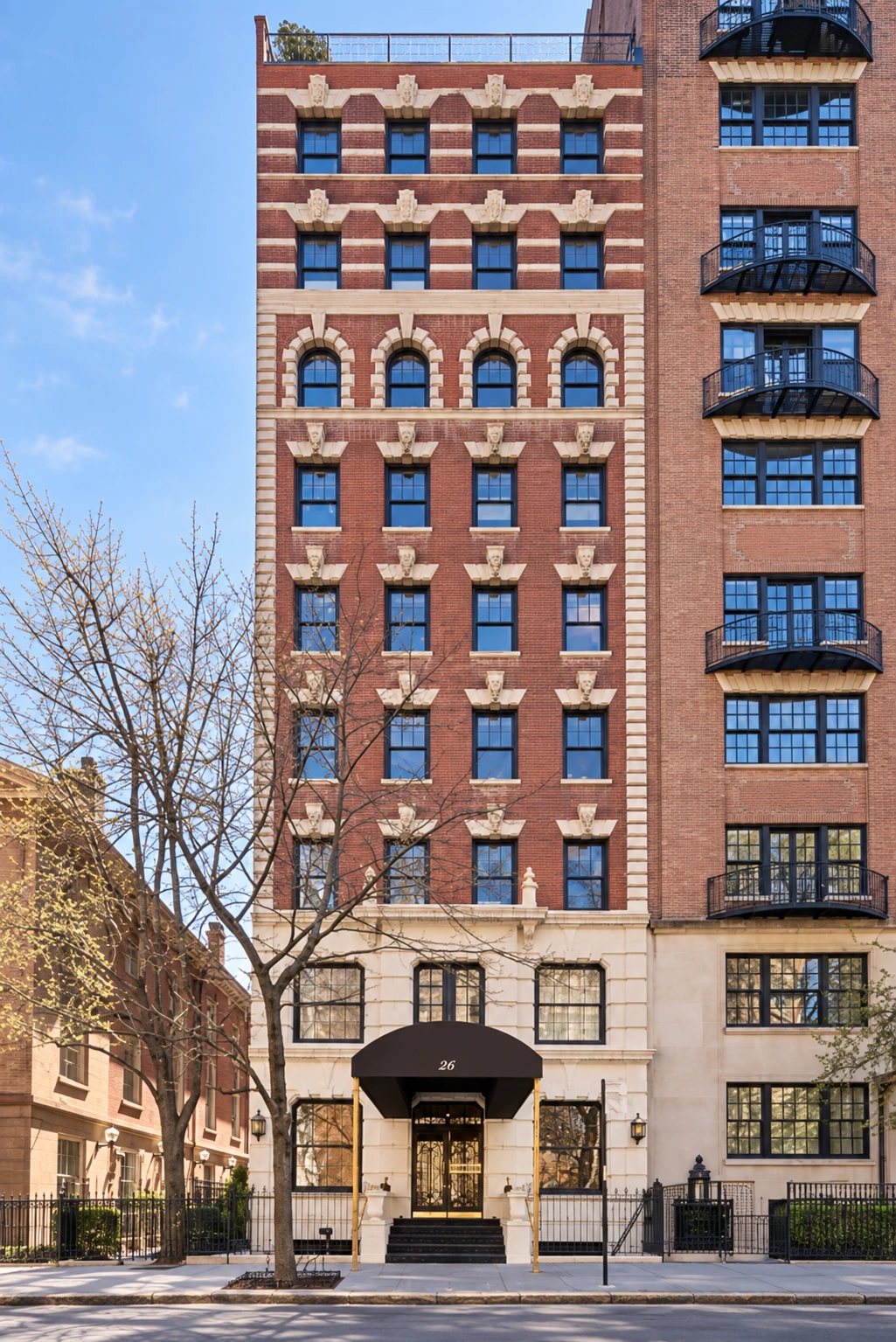 The Irving’s tall brick facade viewed from the Gramercy Park South sidewalk