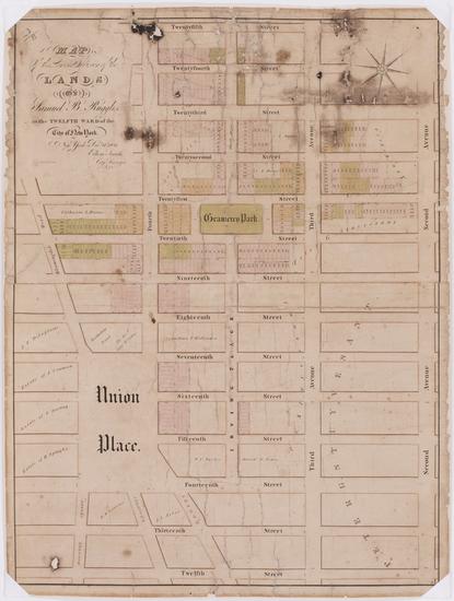 Edwin Smith’s 1831 map of Samuel B. Ruggles’s lands, showing Gramercy Park, Irving Place, Lexington Avenue and Union Place.