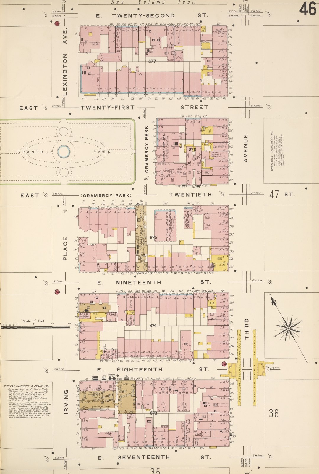 Sanborn’s 1903 insurance map of the eastern side of Gramercy Park, Irving Place and Third Avenue.