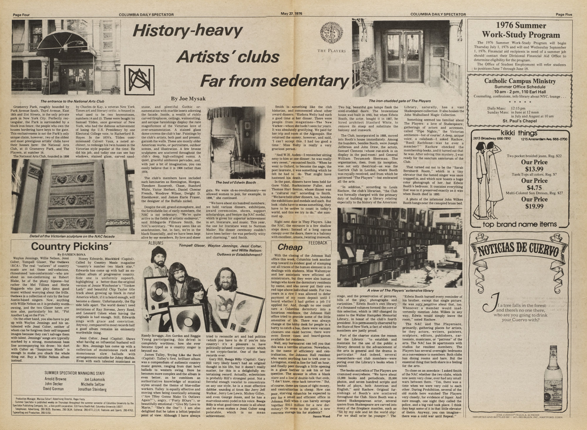 The 1976 newspaper spread, with photographs of the National Arts Club, The Players, Booth’s bedroom and the library.