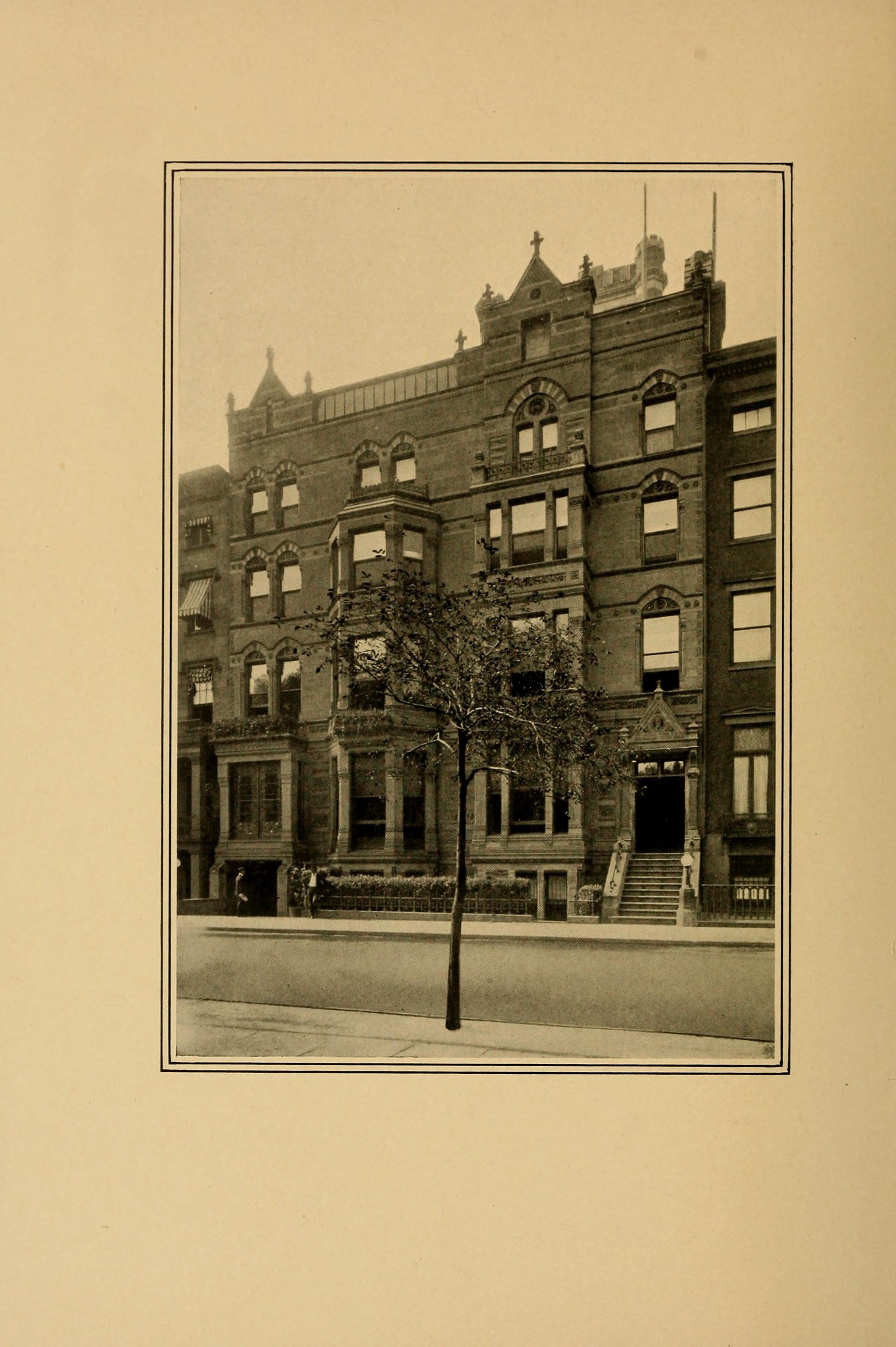 The complete Tilden House facade on Gramercy Park South, with its carved stonework, bay windows and entrance steps, in a photograph published in 1907.