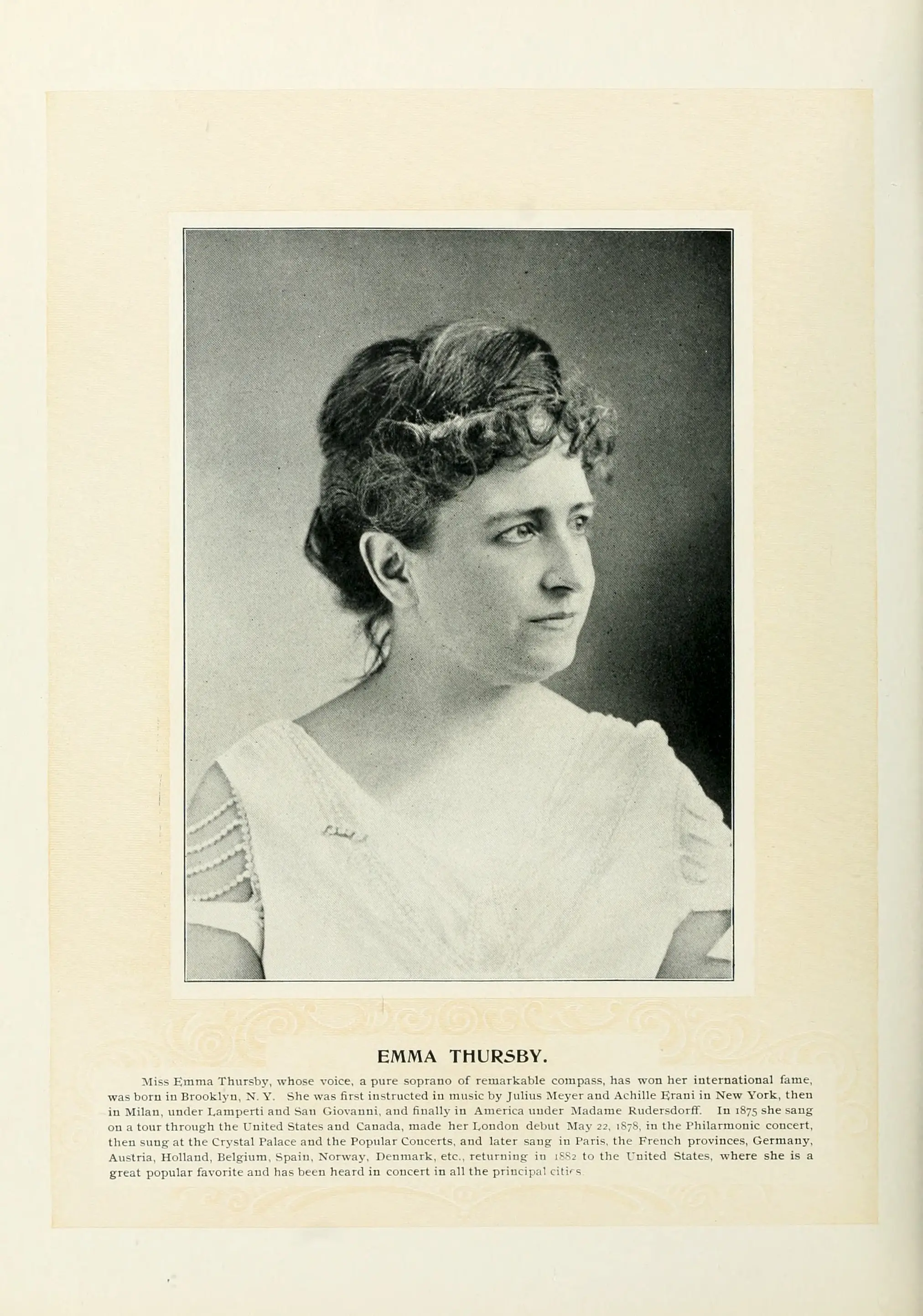Emma Thursby seated in a formal studio portrait.