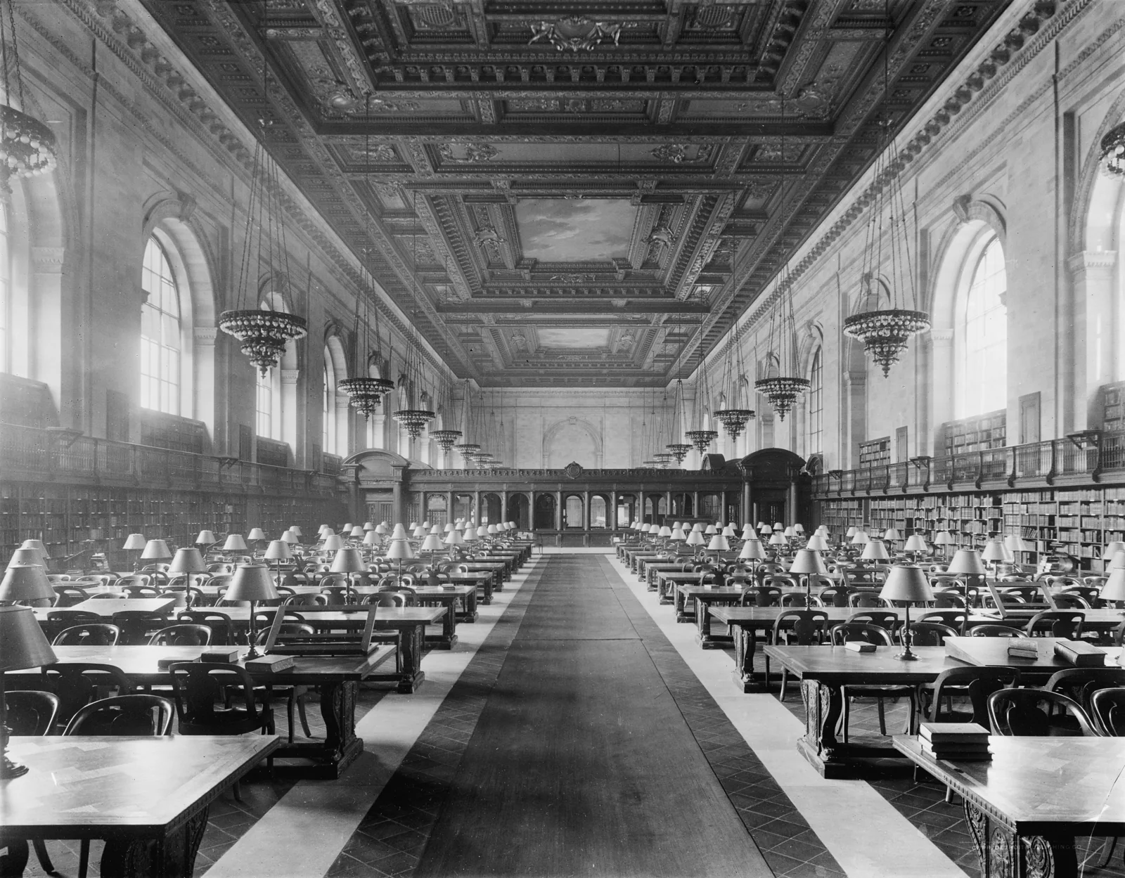 The New York Public Library’s main reading room in its early years. The Fifth Avenue building opened to the public in 1911.