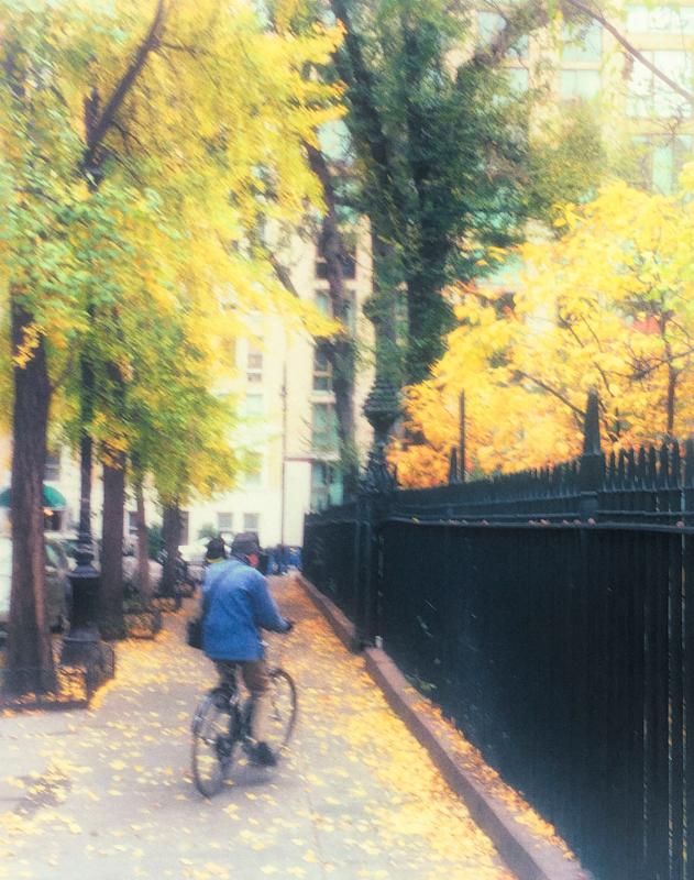 Bill Cunningham with his bicycle beside Gramercy Park, in the Block Association’s 2016 remembrance.