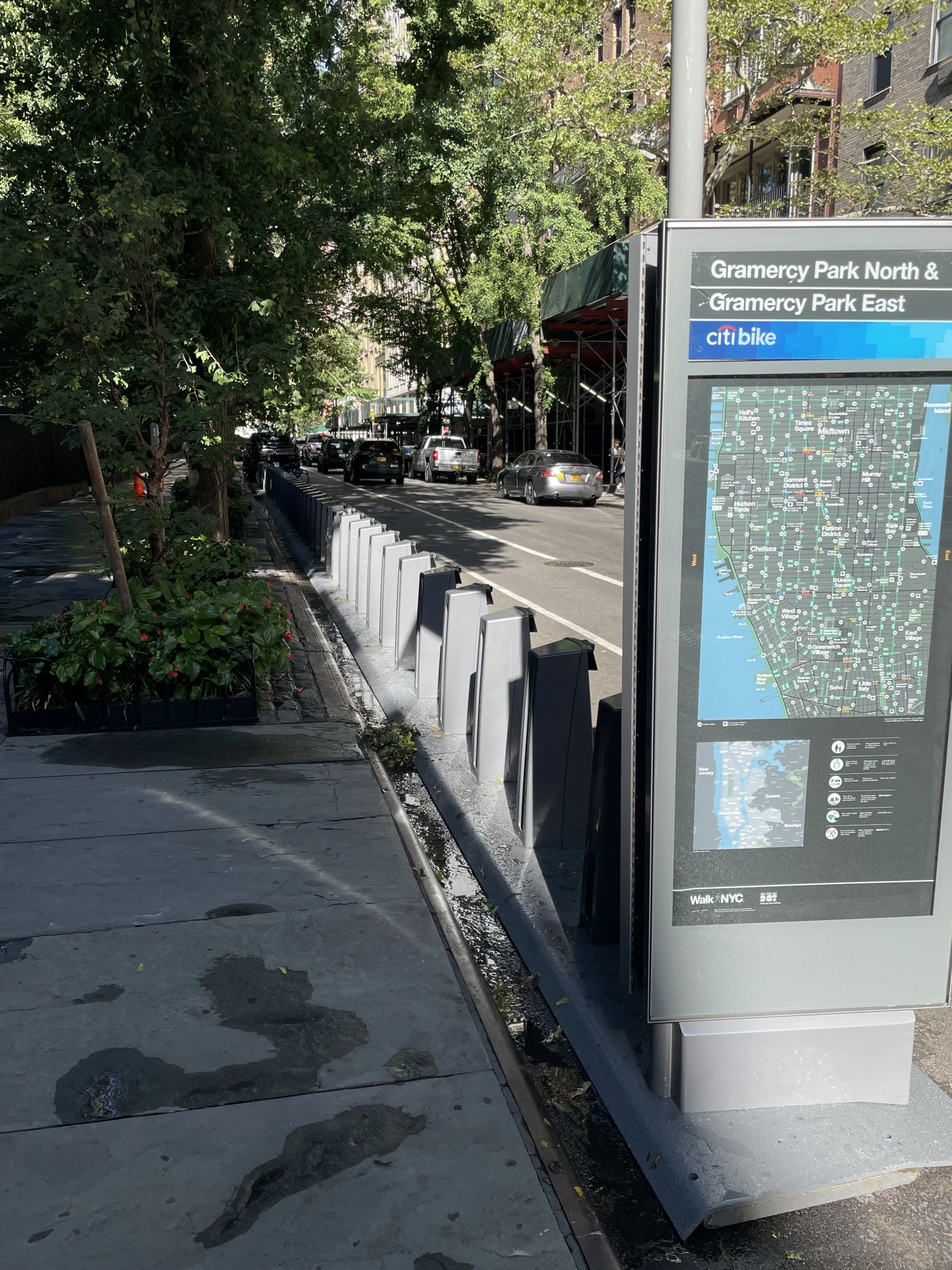 A second view along the bike-share docks beside the Park.