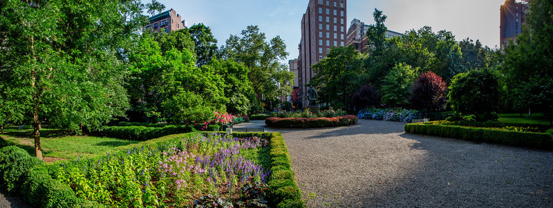 The redesigned central flower beds in Gramercy Park in summer 2013.