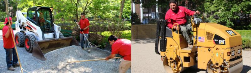 Workers spreading and rolling replacement gravel in Gramercy Park, as reported in May 2014.