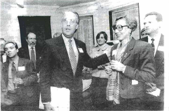Steven Sanders addresses the Kenmore rehabilitation reception, as identified in the printed caption.