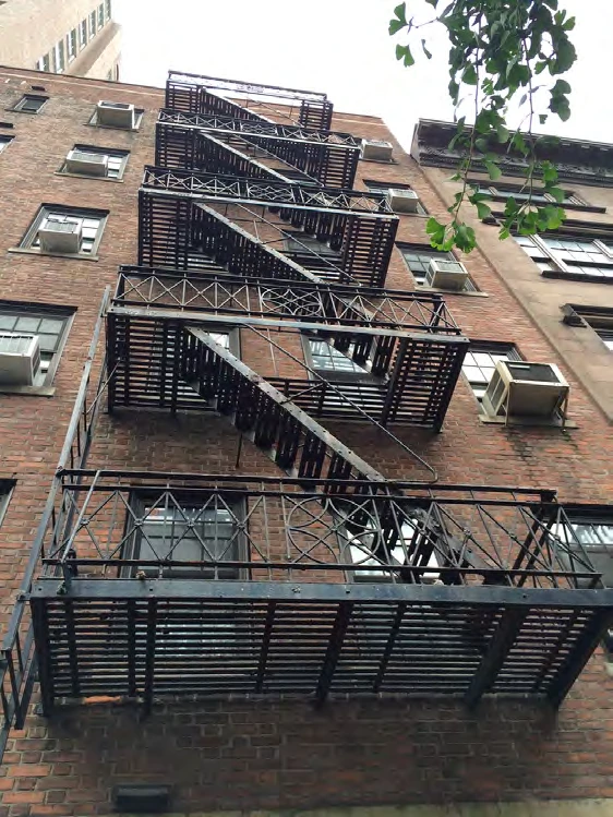 Fire escape at 17 Gramercy Park South in the Block Association’s existing-condition photographs; painting was among the recommendations.